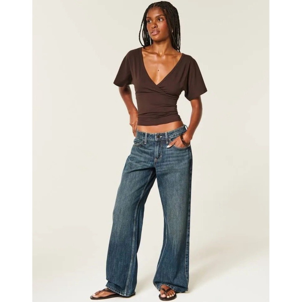 Hollister Super Baggy Jeans 4L Low Rise W29 8R Dark Wash Grunge Y2K B93